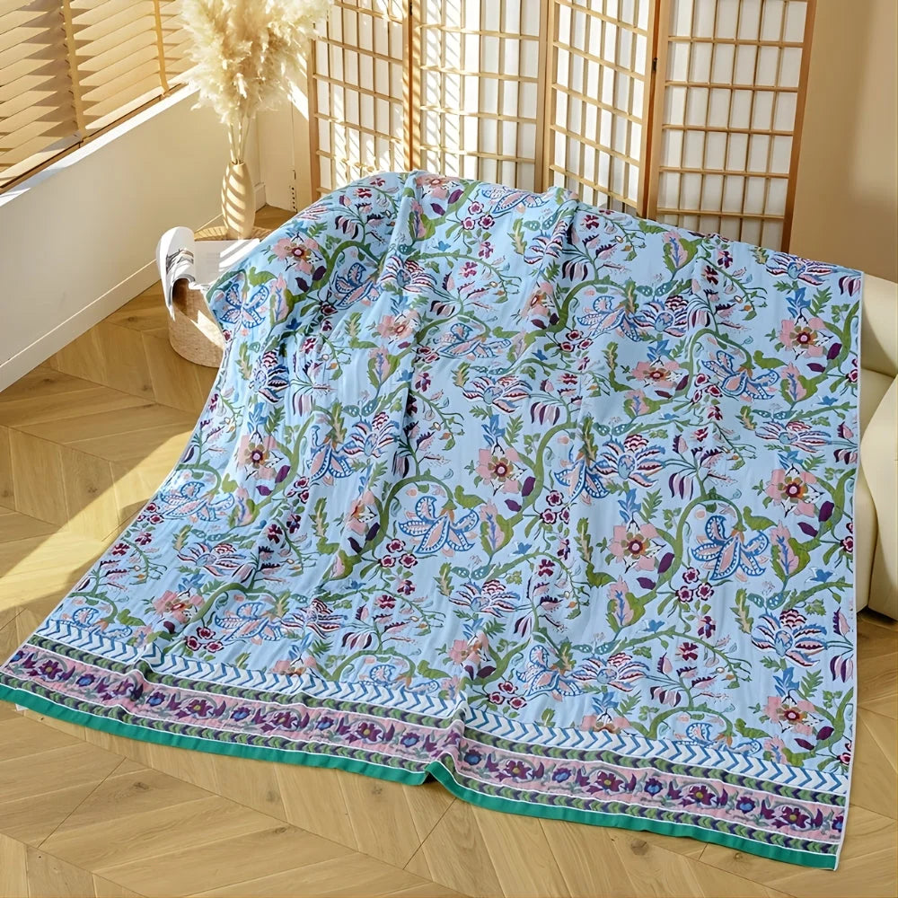 Elysian Floral Blanket - 100% Cotton, Reversible Design 5