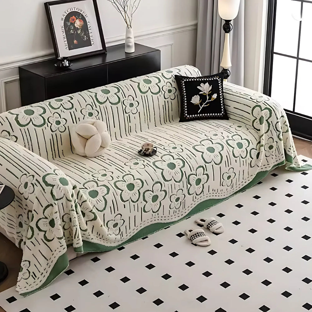 Elysian Sofa Cover - Soft Microfiber, Embroidered Floral Design 0
