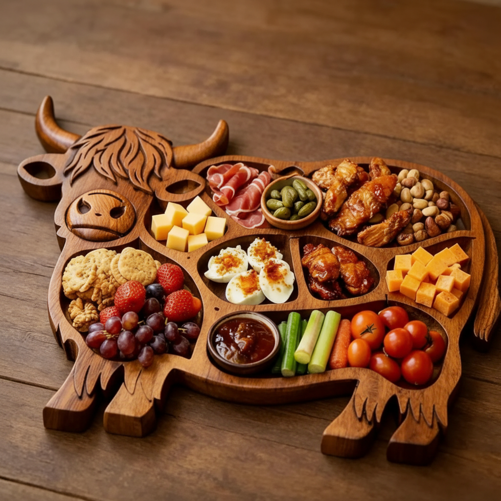 Fable Large Charcuterie Board - Handcrafted Rustic Wood, Cow Design 0