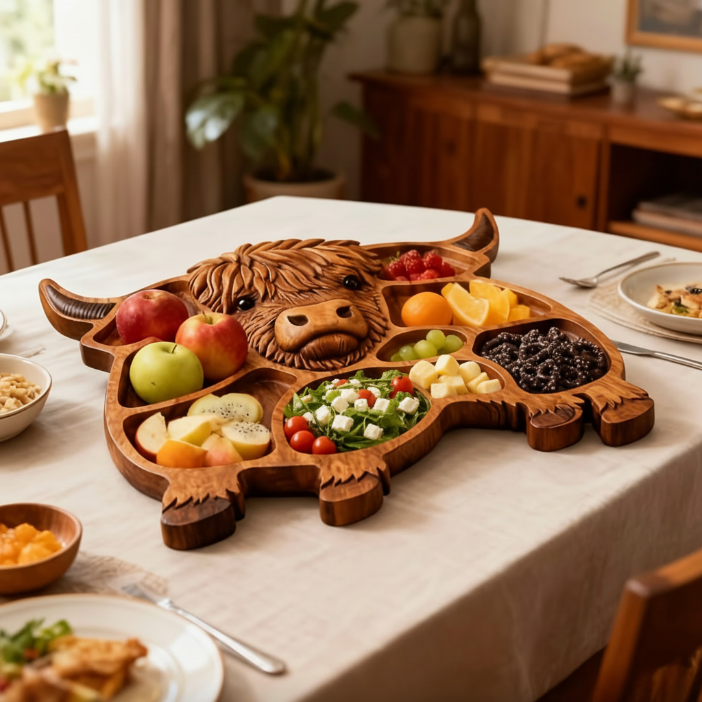 Fable Large Charcuterie Board - Handcrafted Rustic Wood, Cow Design 1