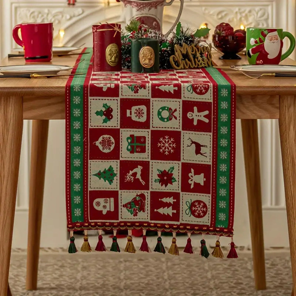 Felicity Christmas Table Runner - Microfiber, Festive Checkered Design 0