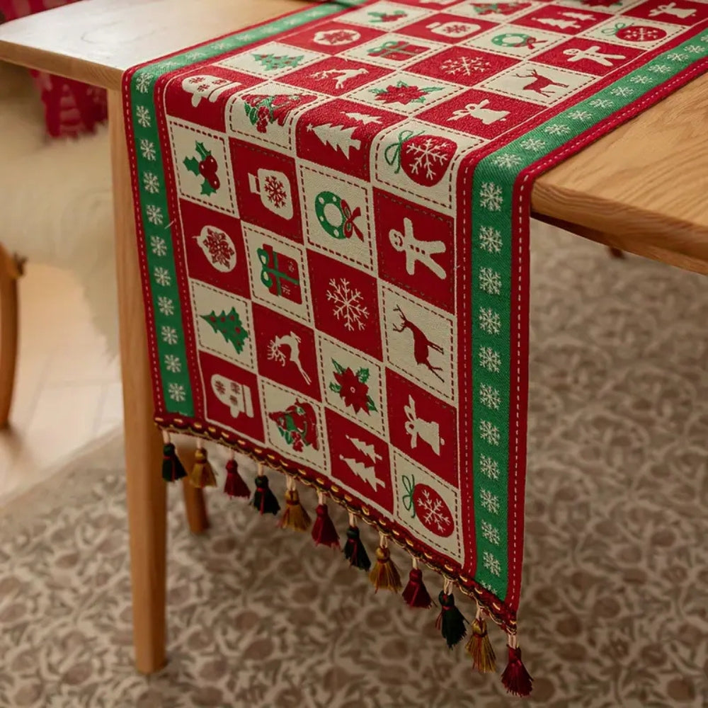 Felicity Christmas Table Runner - Microfiber, Festive Checkered Design 1