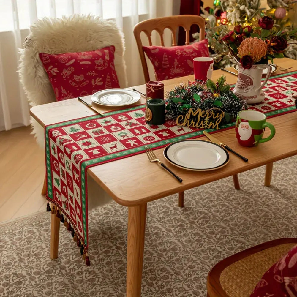 Felicity Christmas Table Runner - Microfiber, Festive Checkered Design 4