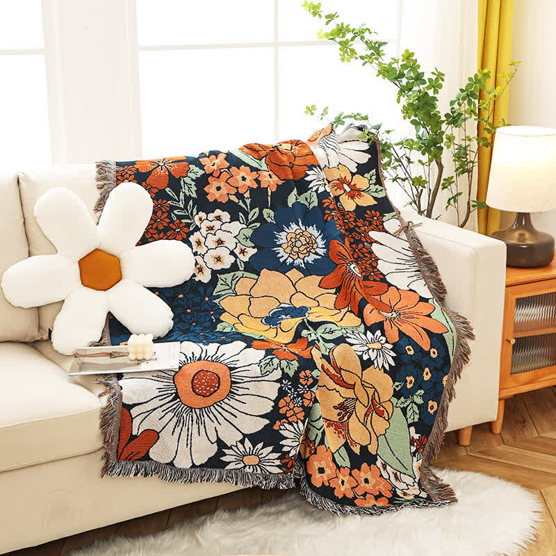 Felicity Sofa Cover - Pure Cotton, Floral Design with Elegant Tassels 1