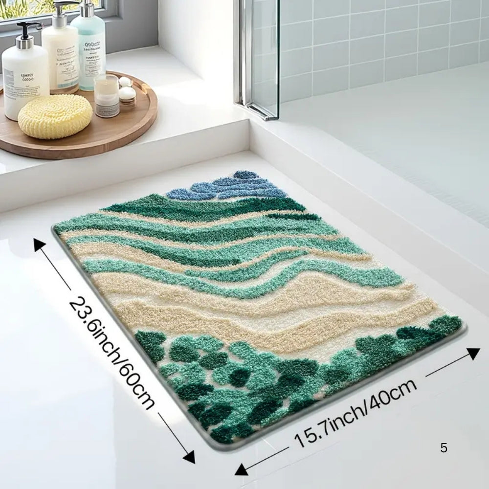 Fiona Bath Mat - Non-Slip Microfiber, Coastal Wavy Design 0