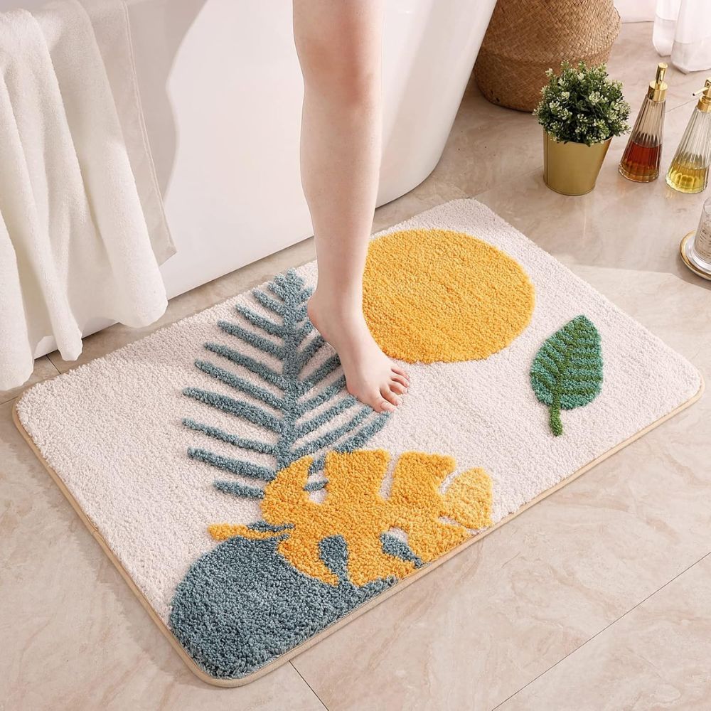 Fiora Bath Mat - Non-Slip Microfiber, Floral Design 1