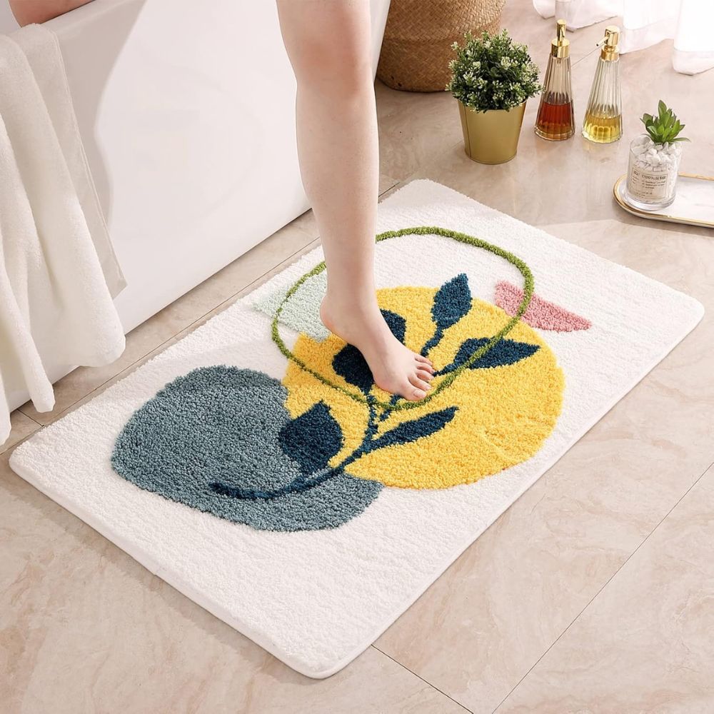 Fiora Bath Mat - Non-Slip Microfiber, Floral Design 3
