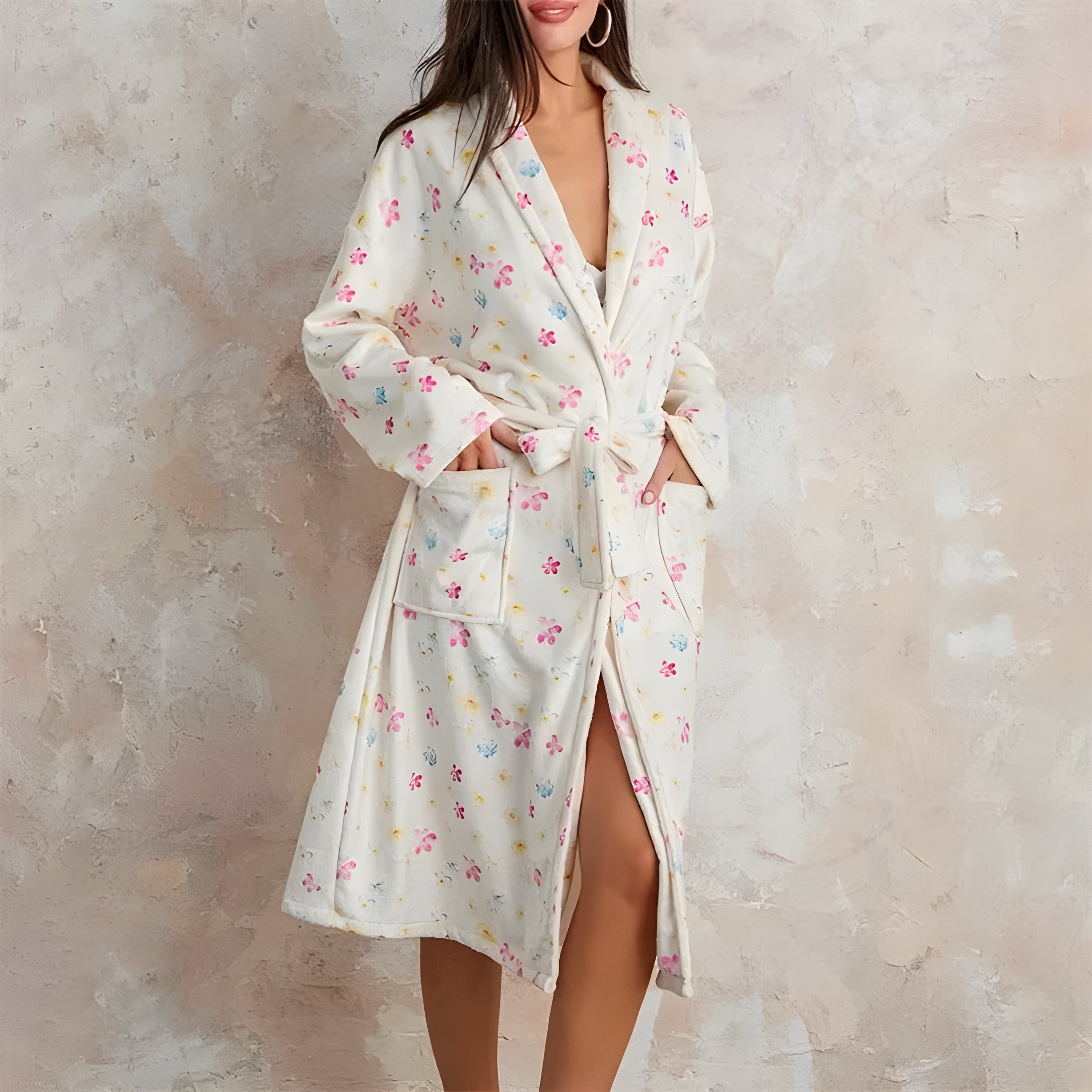 Fiora Floral Bathrobe - Soft Fleece, Elegant Womens Robe 8