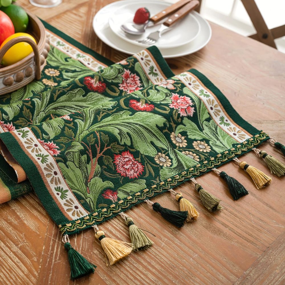 Fiora Table Runner - Embroidered Microfiber Botanical Design 4