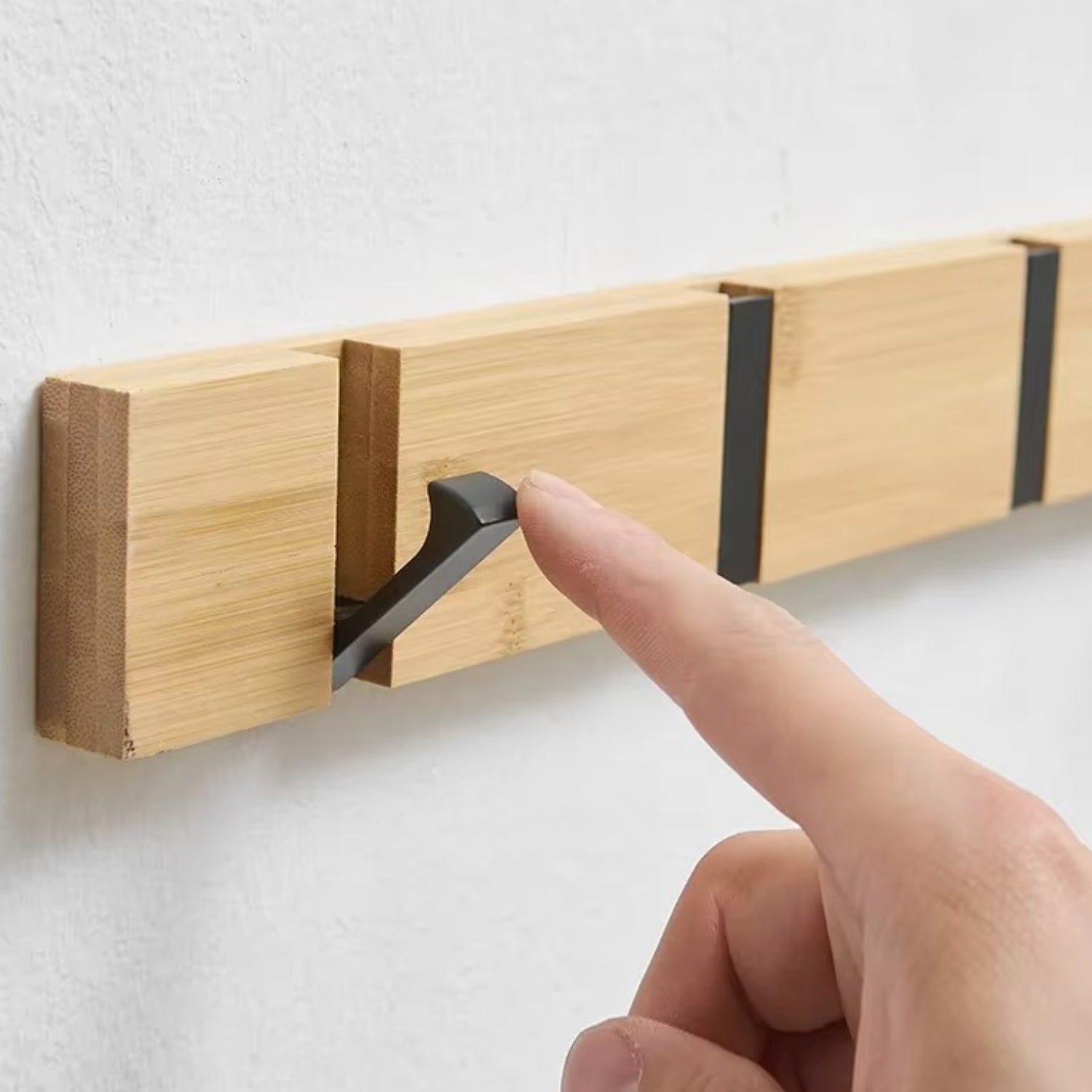 Fiora Wall Hook Rack - Natural Bamboo, Space-Saving Coat Hooks for Wall 0