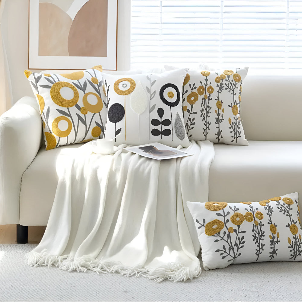 Fleur Cushion Cover - Embroidered Microfiber, Elegant Floral Design 1