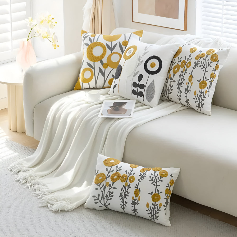 Fleur Cushion Cover - Embroidered Microfiber, Elegant Floral Design 7