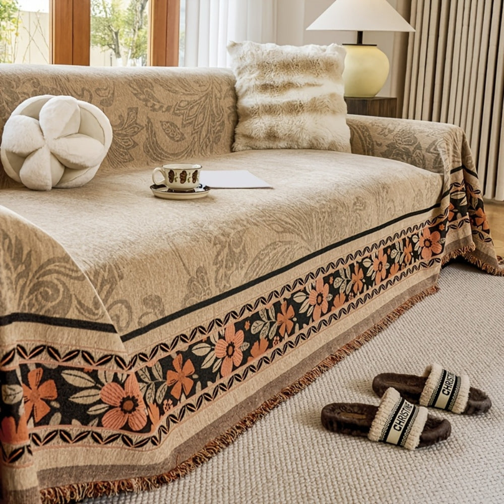 Fleur Sofa Cover - Soft Chenille, Floral Design 1