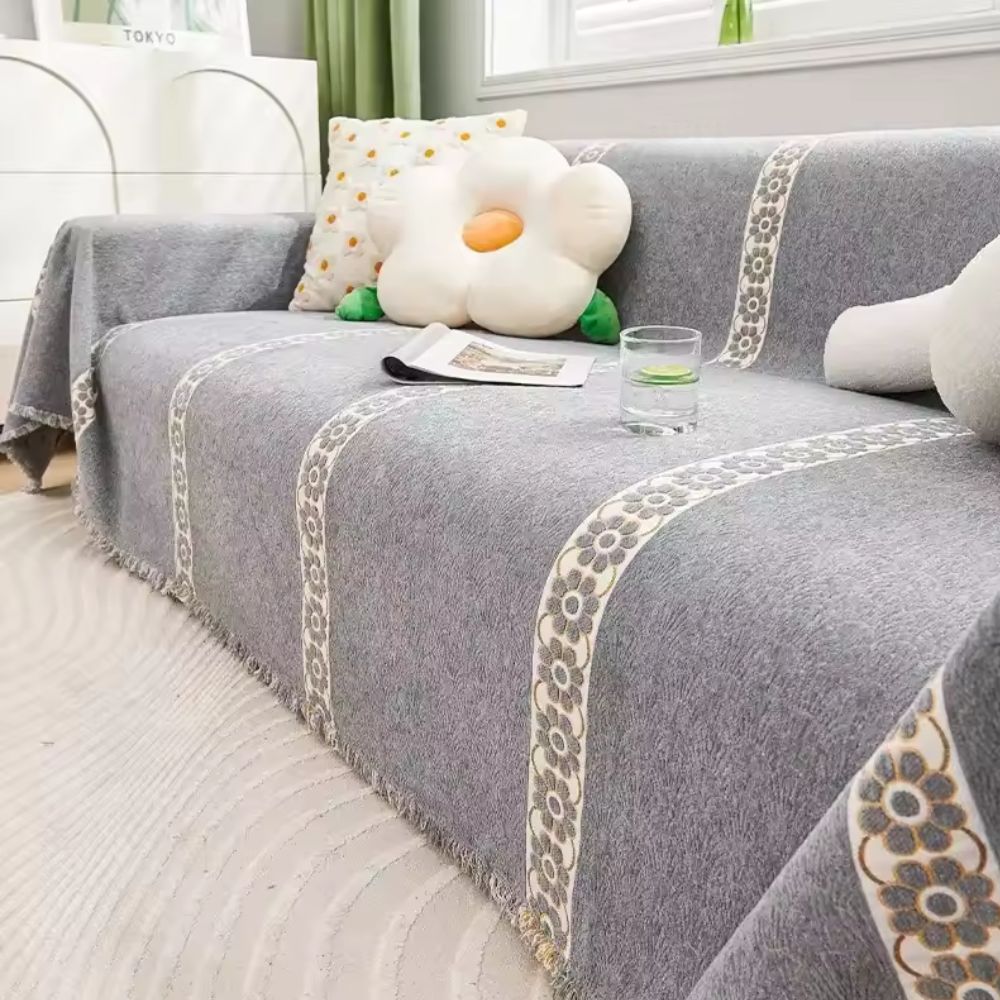 Flora Couch Cover - Premium Chenille, Leaf Pattern 1