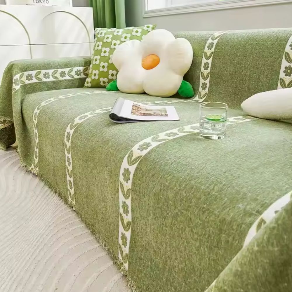 Flora Couch Cover - Premium Chenille, Leaf Pattern 7