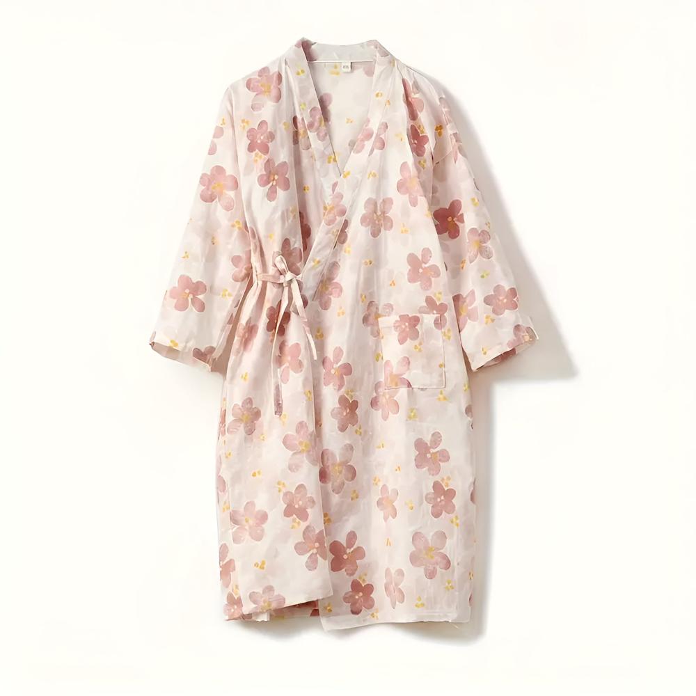 Flora Yukata Bathrobe - Cotton, Adjustable Fit 4