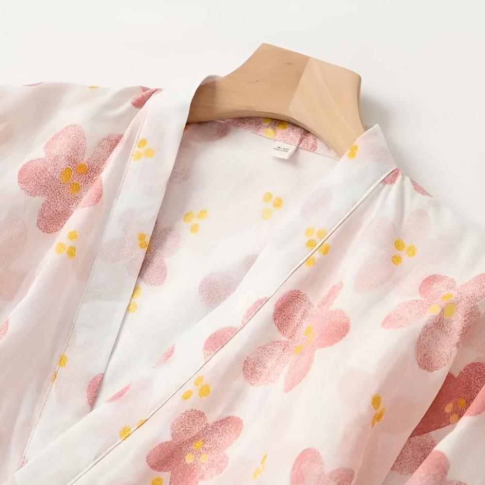 Flora Yukata Bathrobe - Cotton, Adjustable Fit 5