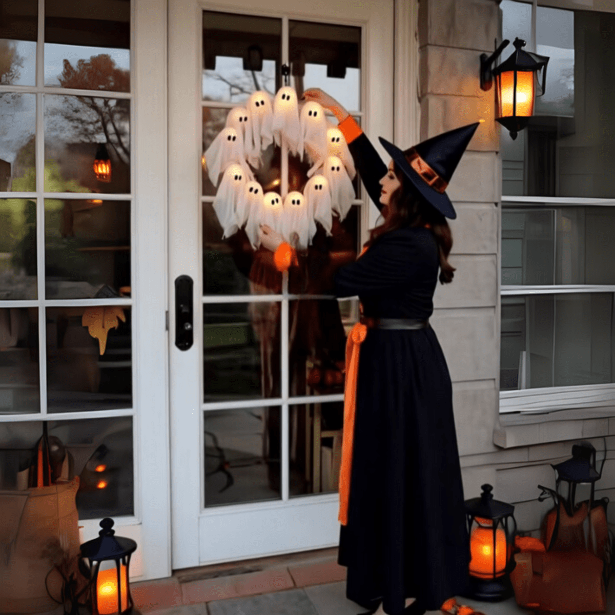 Frostwick Halloween Wreath - Fabric LED Decoration, Spooky Ambiance 3