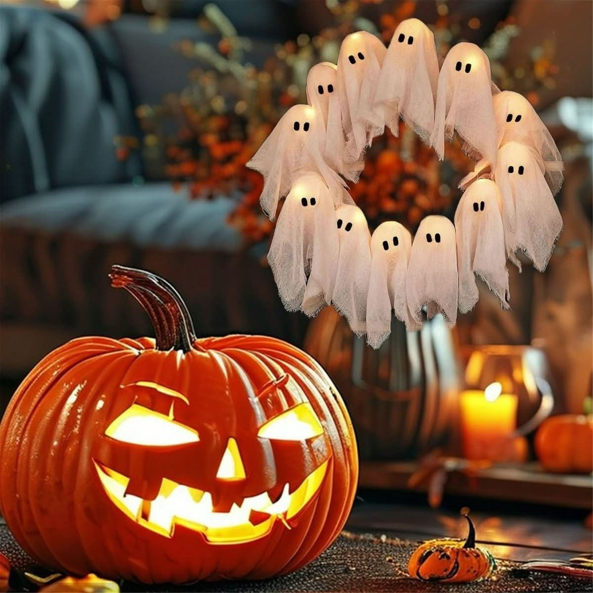 Frostwick Halloween Wreath - Fabric LED Decoration, Spooky Ambiance 7