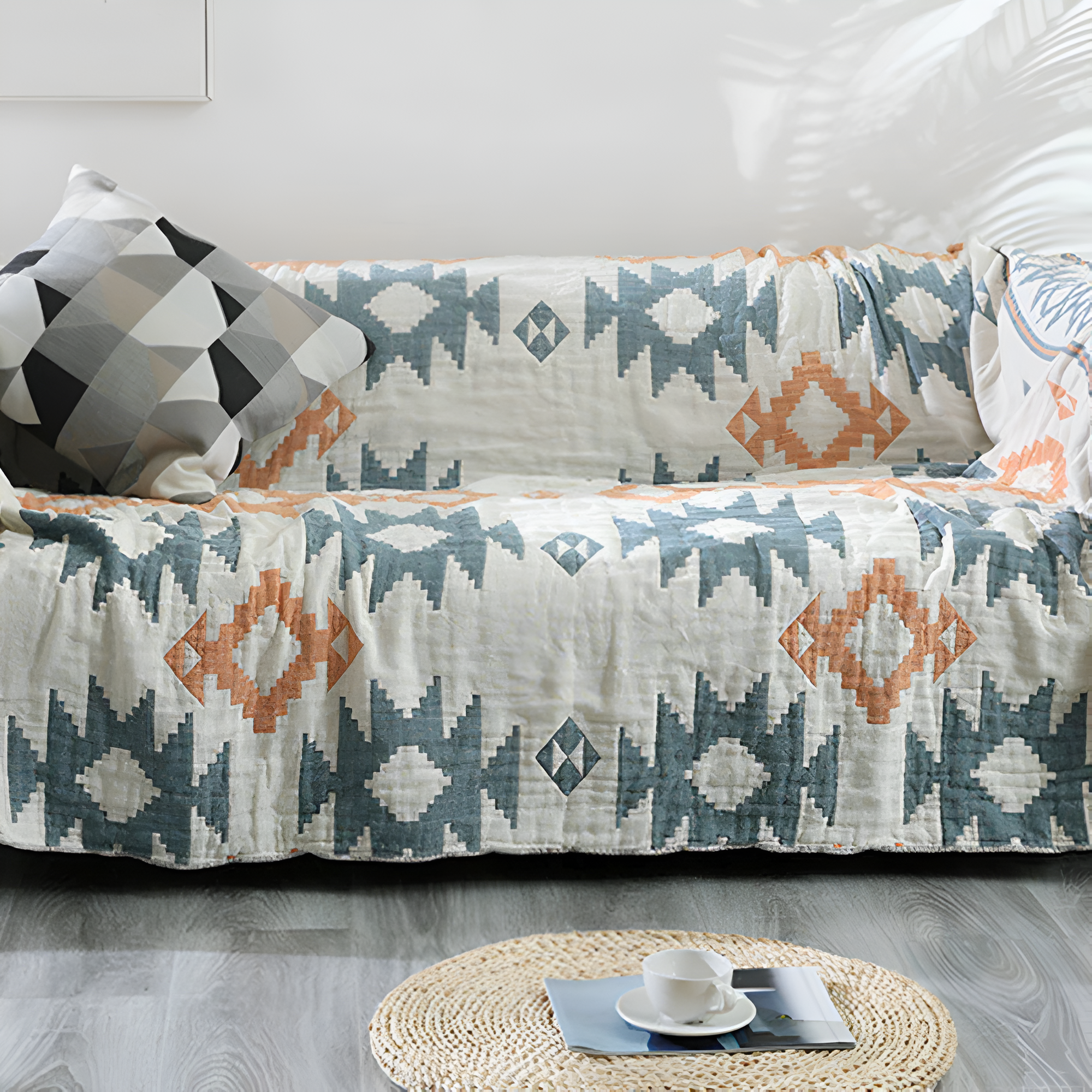 Gema Reversible Blanket - 100% Cotton, Geometric & Solid Color 3