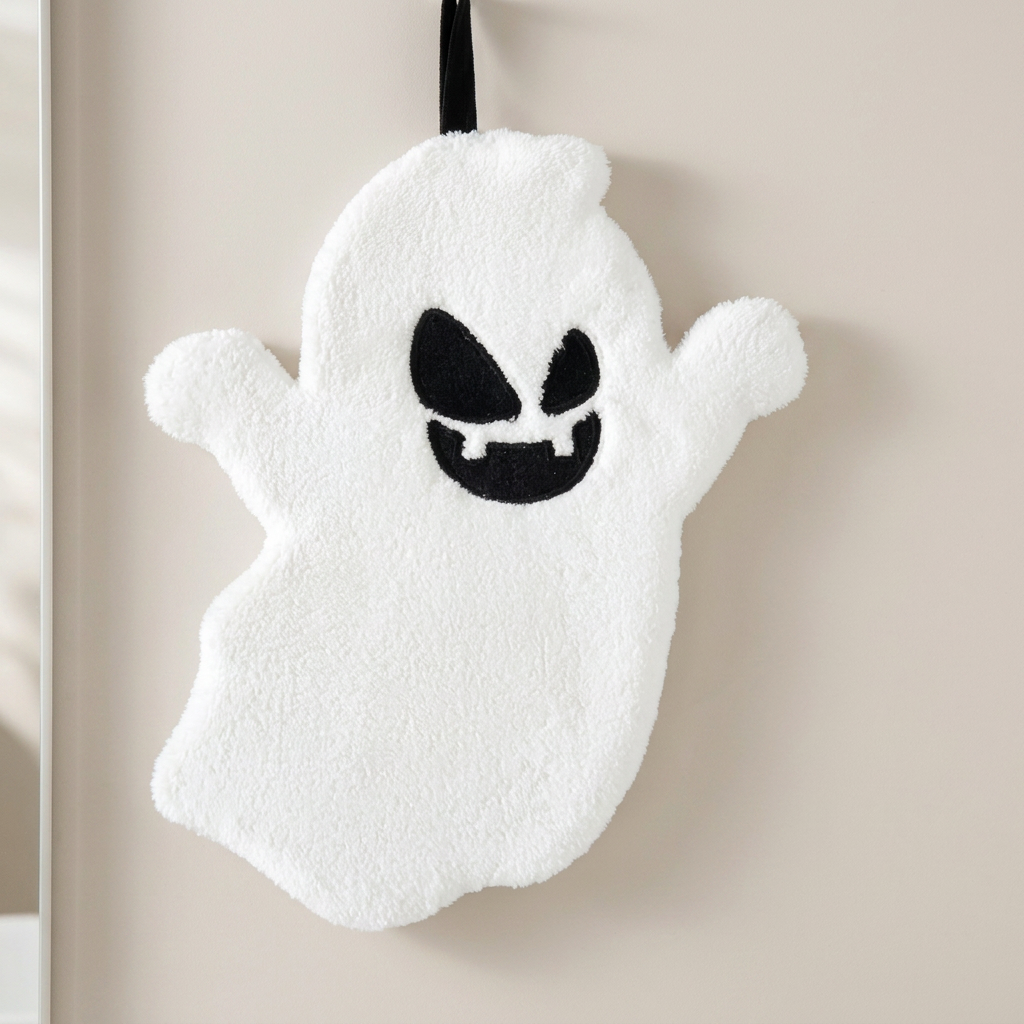 Glimmer Ghost Hand Towel - Soft Coral Fleece, Halloween Decor 2