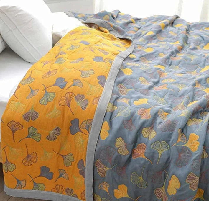 Glimmer Throw Blanket - Reversible Cotton, Ginkgo Leaf Pattern 3