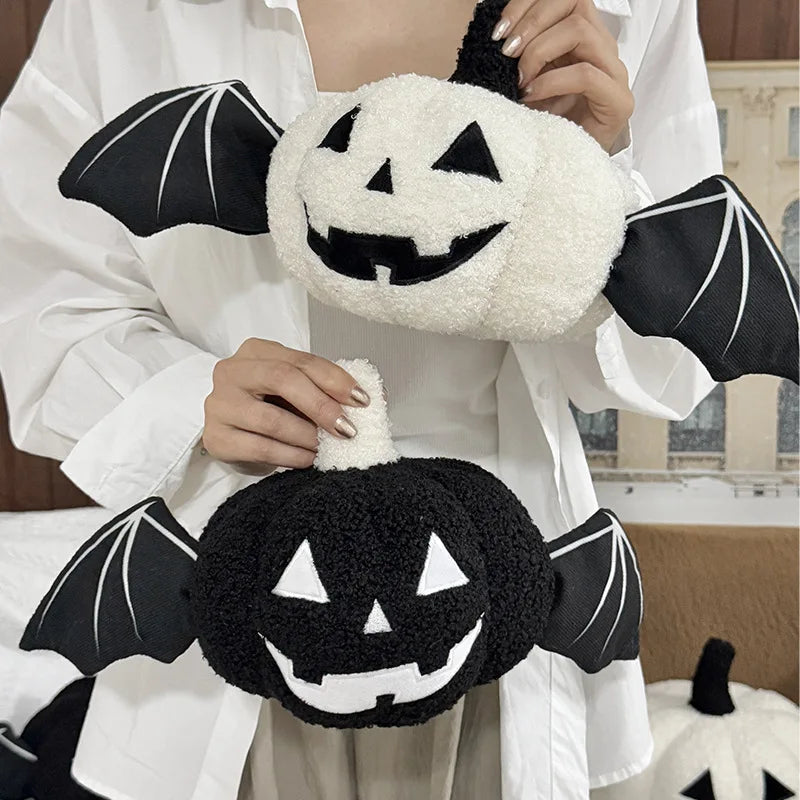 Hallowen Decorative Pillow - Plush Fleece, Black White Bat Wings 2