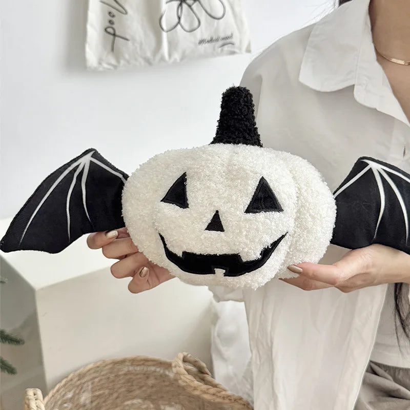 Hallowen Decorative Pillow - Plush Fleece, Black White Bat Wings 3