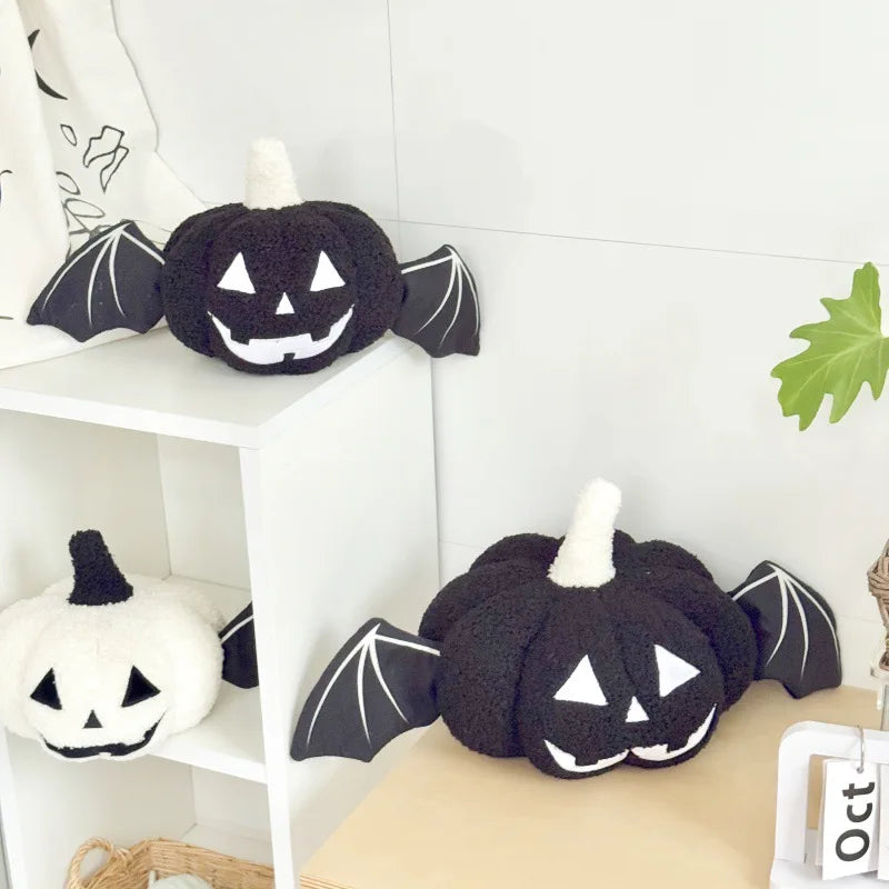 Hallowen Decorative Pillow - Plush Fleece, Black White Bat Wings 4