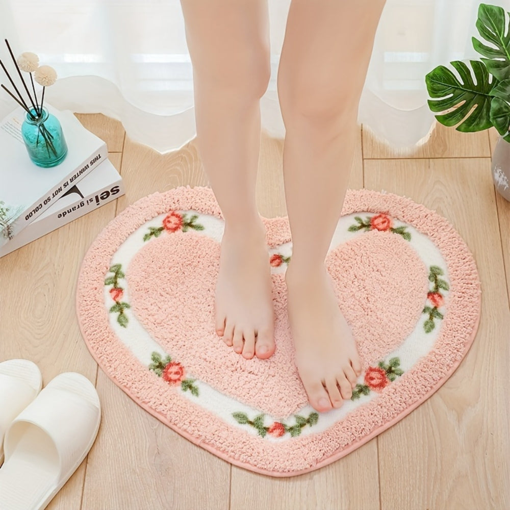 Haven Bath Mat - Heart-Shaped Soft Microfiber, Non-Slip Design 1