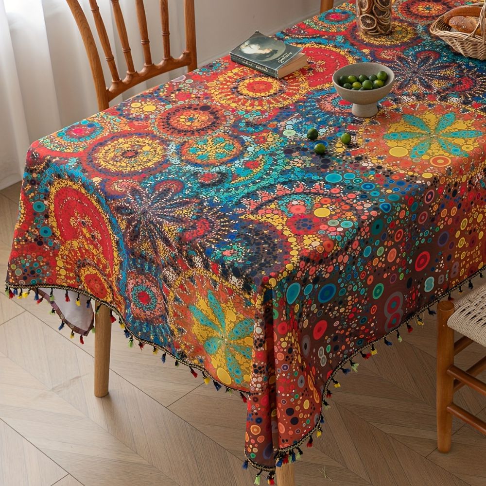 Haven Tablecloth - Microfiber, Bohemian Design with Tassels 0