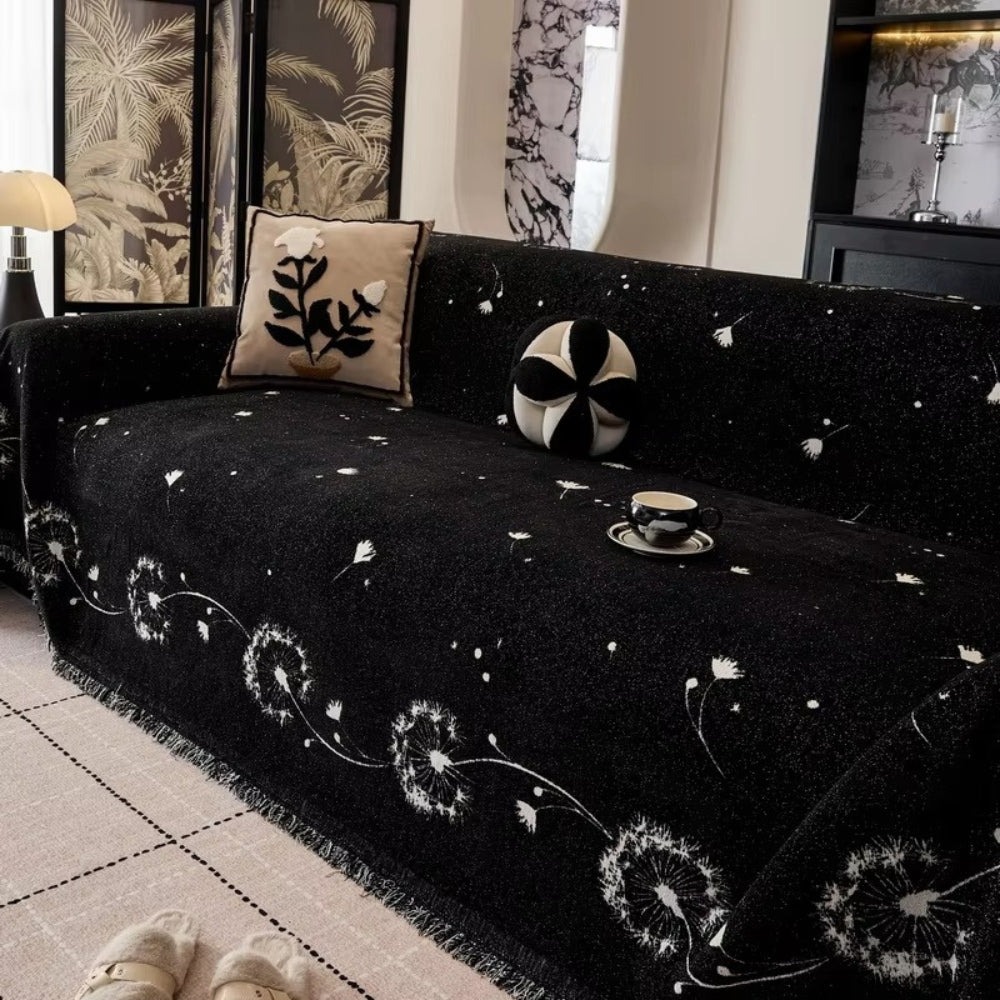 Jasmine Sofa Cover - Soft Microfiber, Japandi Dandelion Print 0