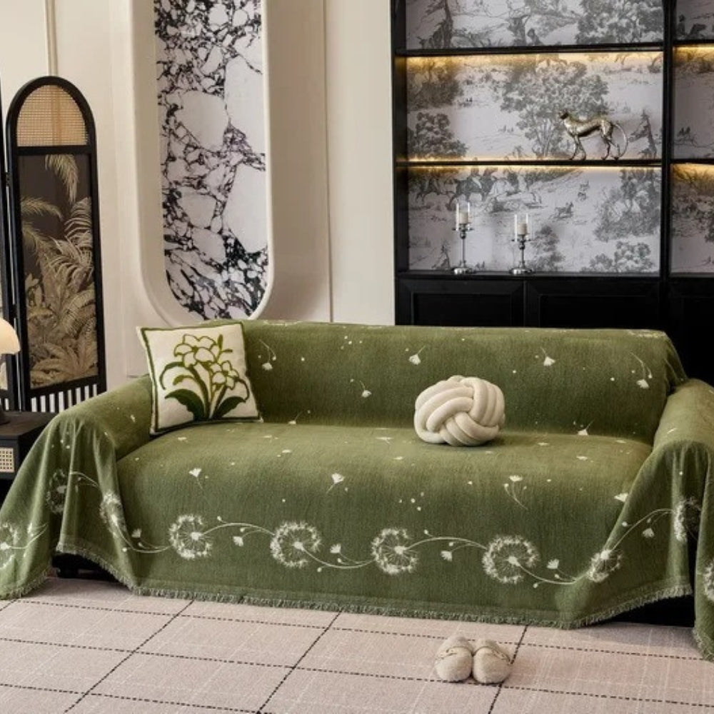 Jasmine Sofa Cover - Soft Microfiber, Japandi Dandelion Print 1