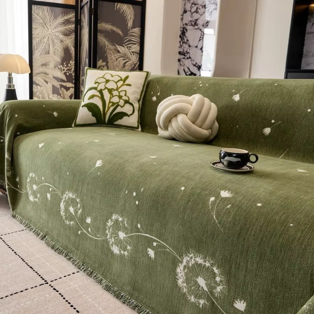 Jasmine Sofa Cover - Soft Microfiber, Japandi Dandelion Print 2