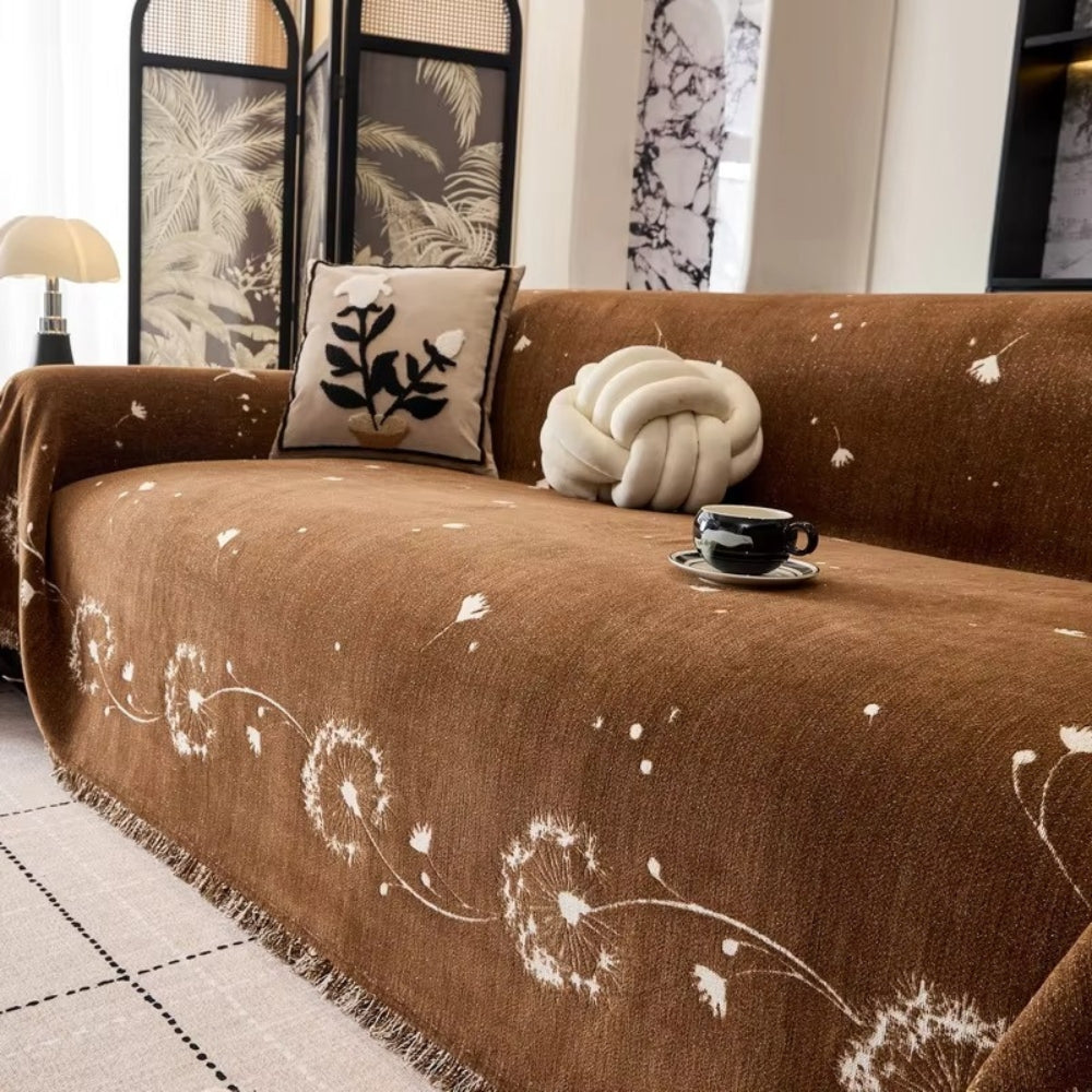 Jasmine Sofa Cover - Soft Microfiber, Japandi Dandelion Print 3