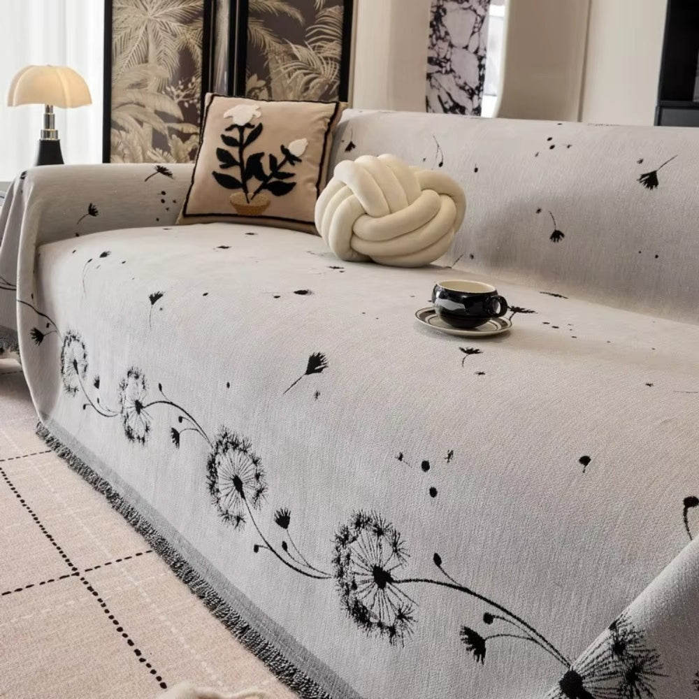 Jasmine Sofa Cover - Soft Microfiber, Japandi Dandelion Print 5