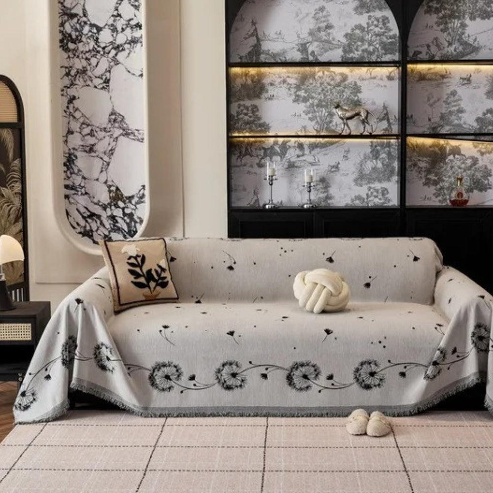 Jasmine Sofa Cover - Soft Microfiber, Japandi Dandelion Print 7