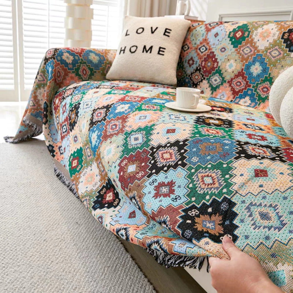 Jewel Mosaic Sofa Cover - Durable Microfiber, Bohemian Slipcover 6