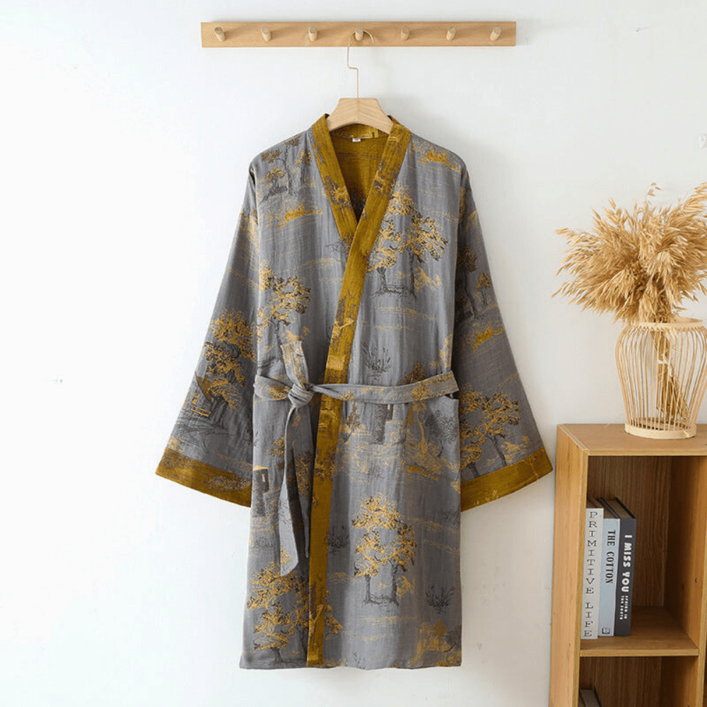 Karma Bathrobe - 100% Cotton Gauze, Unisex Kimono Design 2