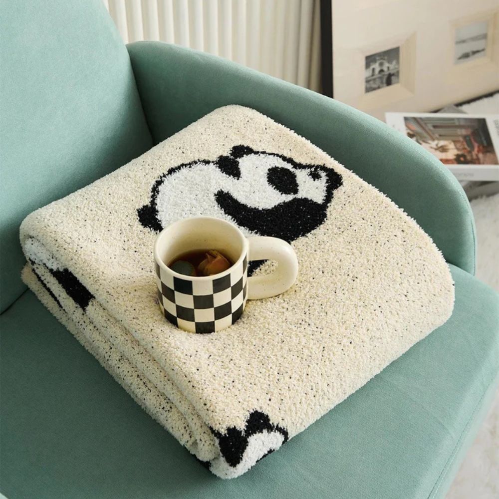 Kora Throw Blanket - Cotton Jacquard Knit, Cozy Panda Design 2