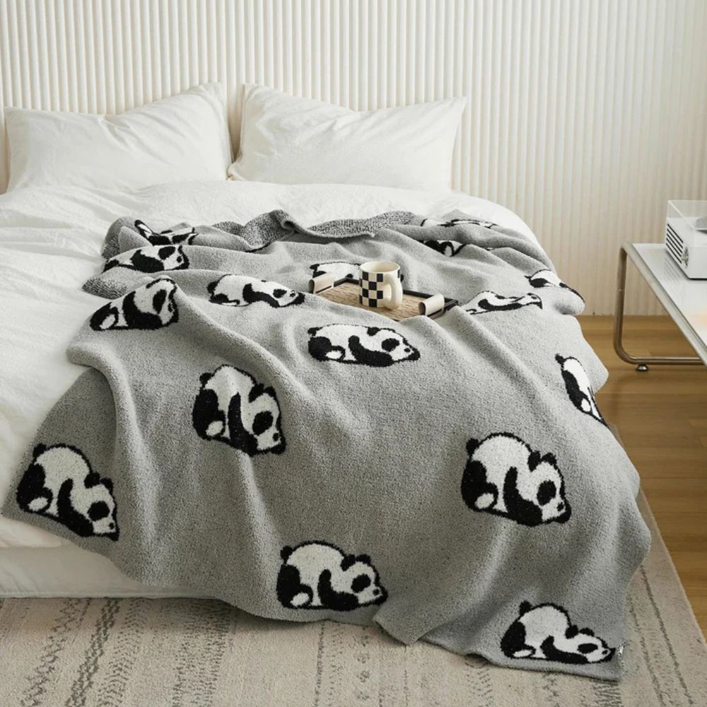 Kora Throw Blanket - Cotton Jacquard Knit, Cozy Panda Design 7