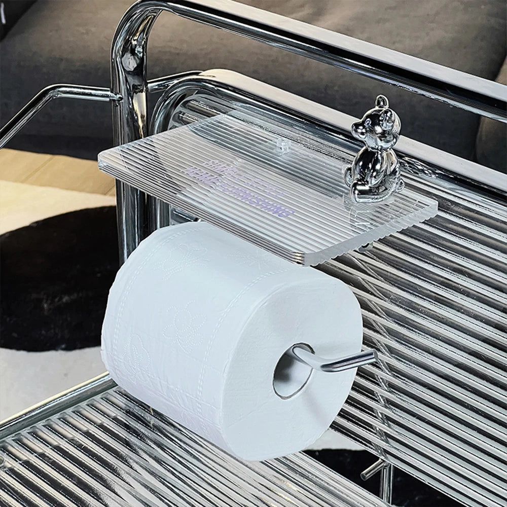 Korin Toilet Paper Holder Stand - Wall-Mounted Metal with Integrated Shelf, Gold or Silver Finish 2