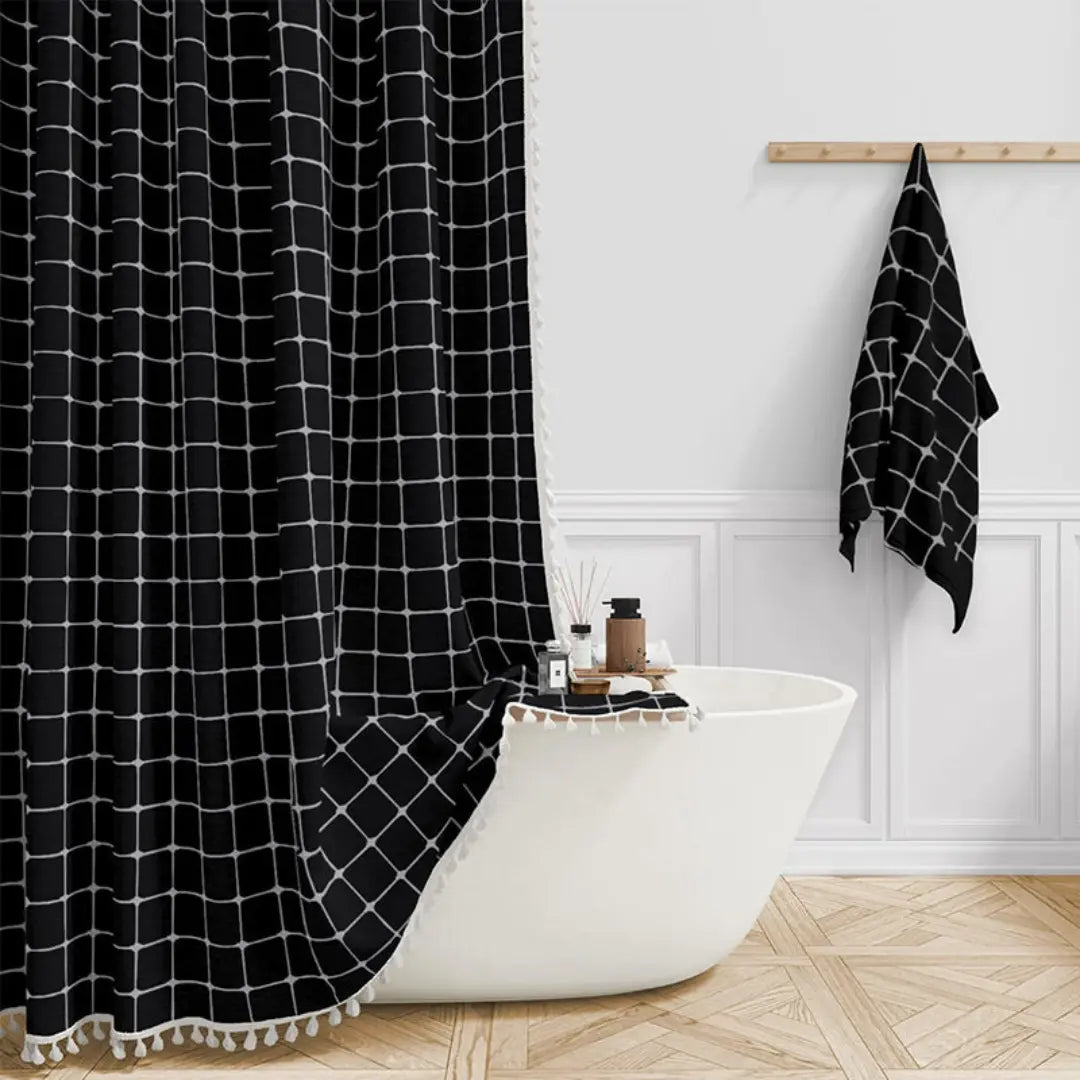 Lino Shower Curtain - Waterproof Linen with Tassels, Includes Curtain Hooks 3