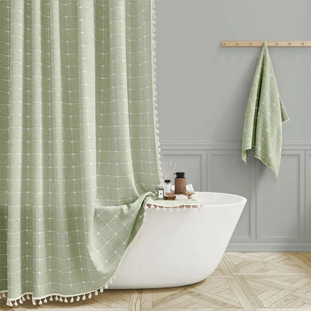 Lino Shower Curtain - Waterproof Linen with Tassels, Includes Curtain Hooks 5
