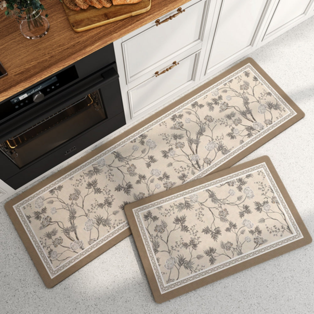 Liora Kitchen Mat - Washable Microfiber, Floral Stripe Pattern 0