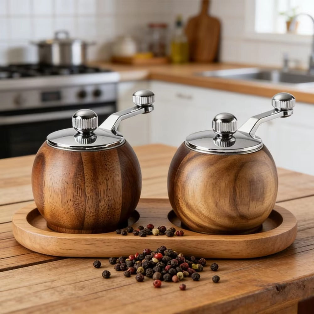 Liora Salt and Pepper Grinders Set - Wooden, Nordic Design, Set of 3 2