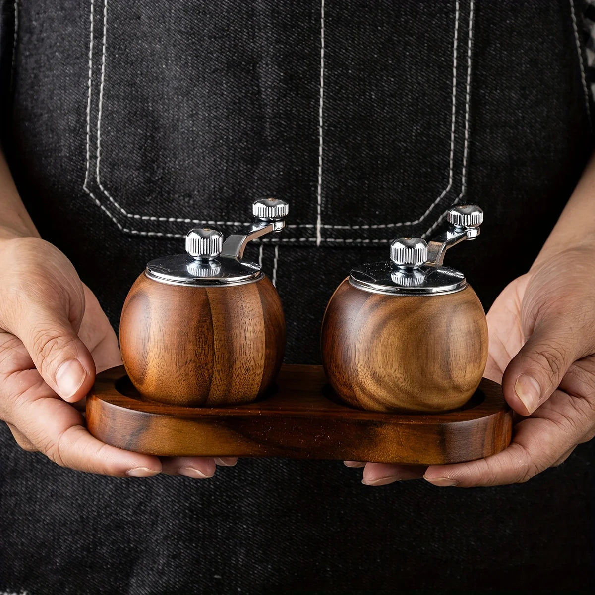 Liora Salt and Pepper Grinders Set - Wooden, Nordic Design, Set of 3 5