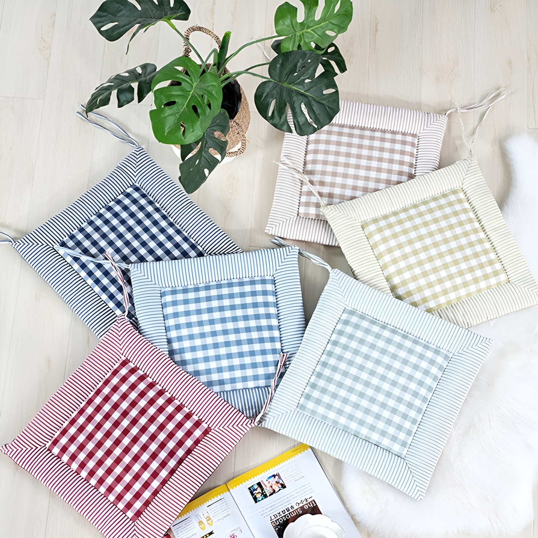 Liora Seat Cushion - Cotton Checkered, Comfortable Support for Dining Chairs 2