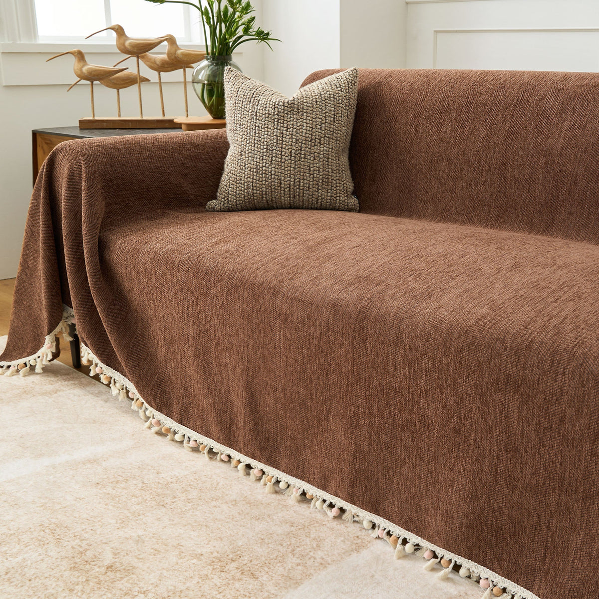 Liora Sofa Cover - Durable Herringbone Slipcover, Fringe Design 12