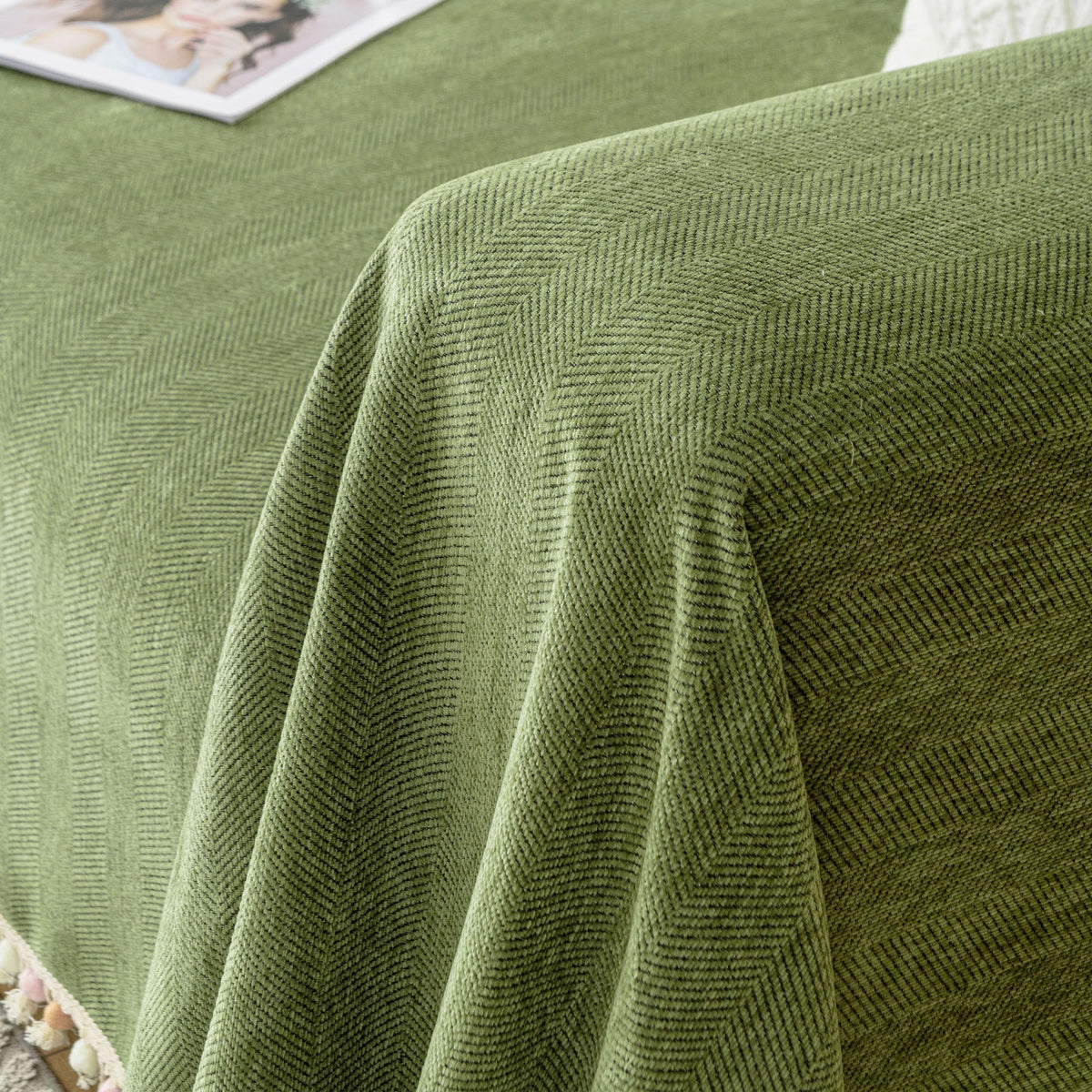 Liora Sofa Cover - Durable Herringbone Slipcover, Fringe Design 4
